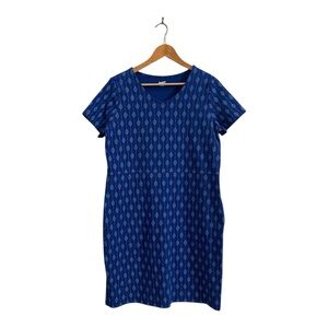 Duluth Trading Company Noga Cotton Blend Blue Pattern Short Sleeve Dress Medium